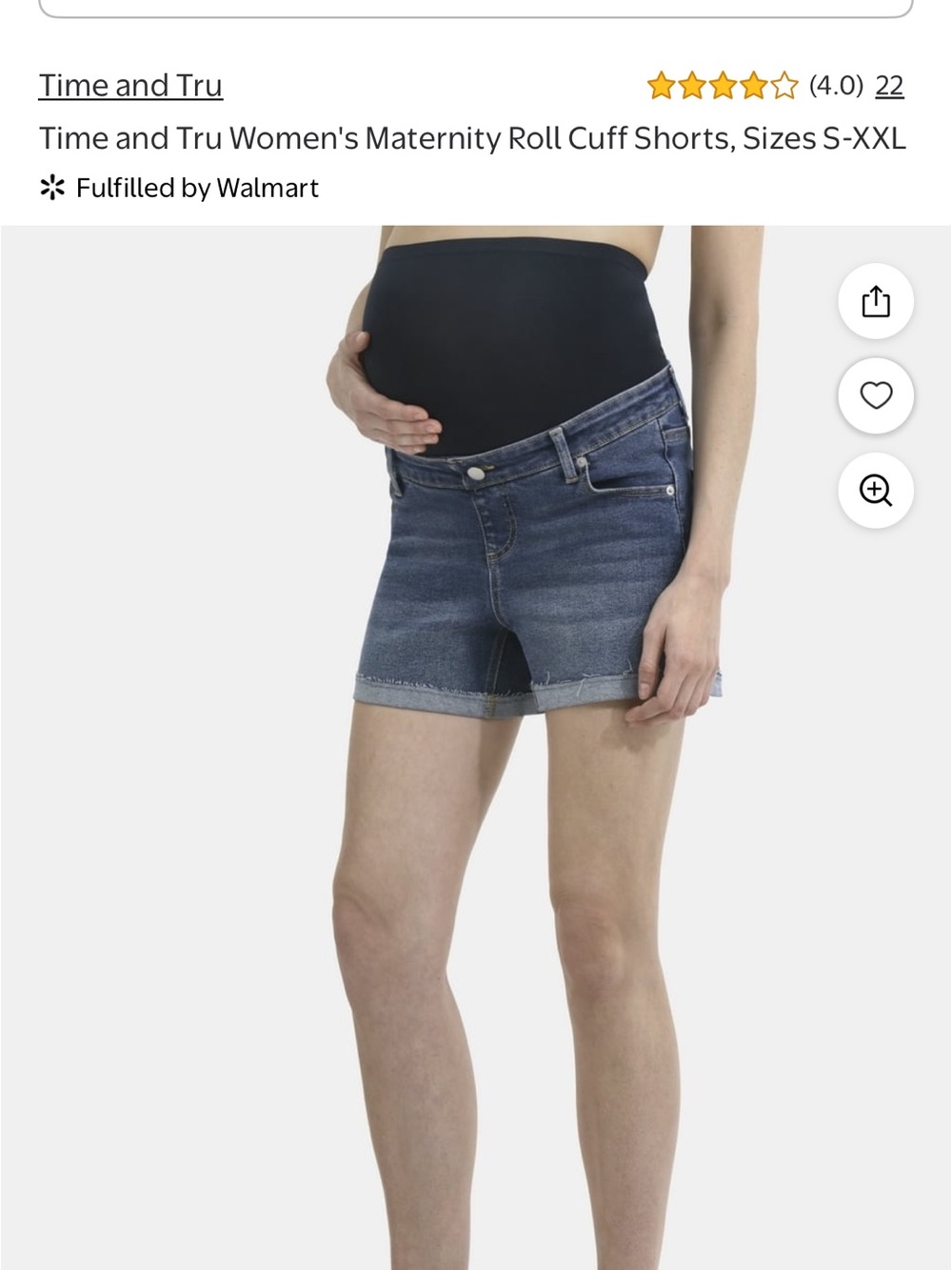 NWT Time and Tru Women's Dark Blue Maternity Roll Cuff Denim Shorts